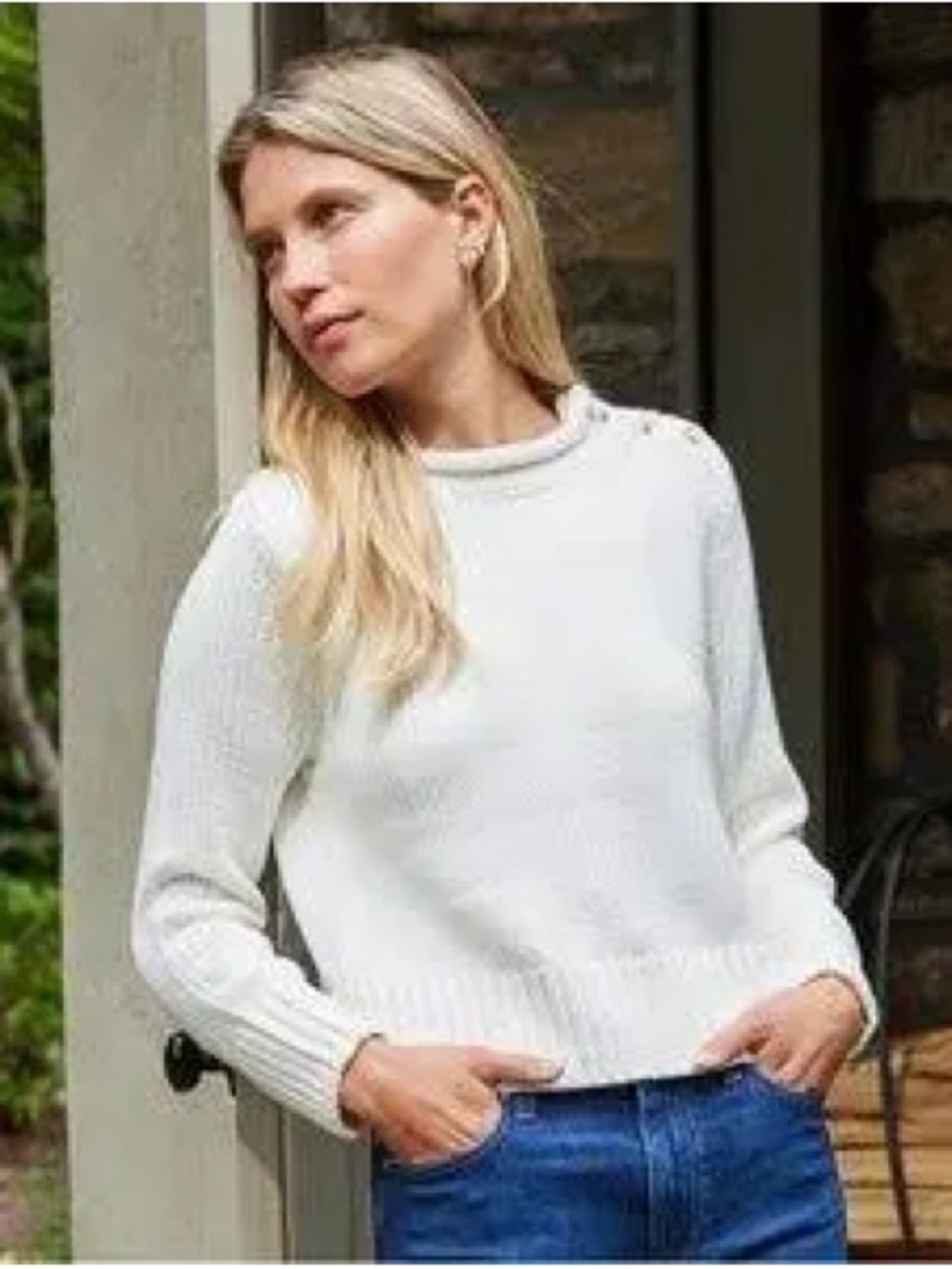 LAKE Rollneck White 100% Cotton Sweater Size XS